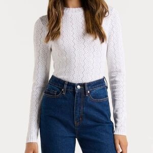 Ever new Valentina pointelle knit white top sweater xs